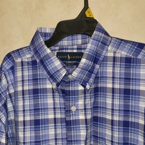 Polo Ralph Lauren Blue & White Plaid Check Cotton Flannel Casual Shirt XLT